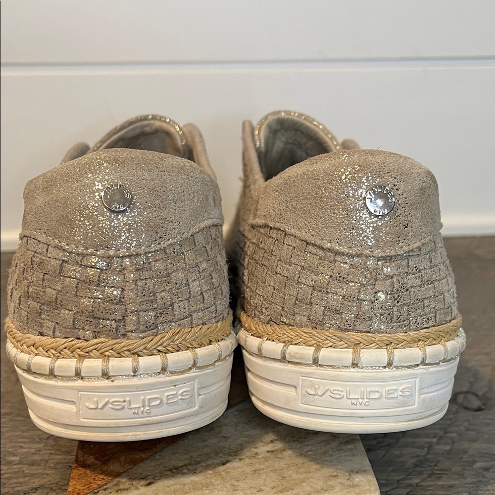 J/Slides NYC Kayla gold metallic woven leather slip on shoes 8.5 - Picture 4 of 8